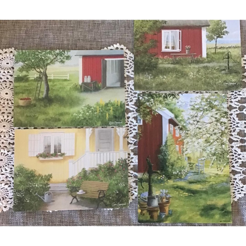 Swedish Art Postcards Set 4 Claes Caspersson Ann-Louise Bäckström Rural Cottage